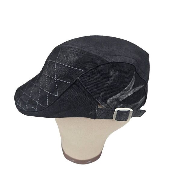 Kenny K Quilted Black Newsboy Cap Adjustable Fit Cotton Stylish - Picture 1 of 6